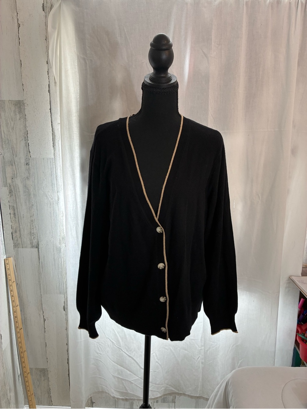Scotch & Soda Black Cardigan with Cream Contrast Trim NWT Sz XL